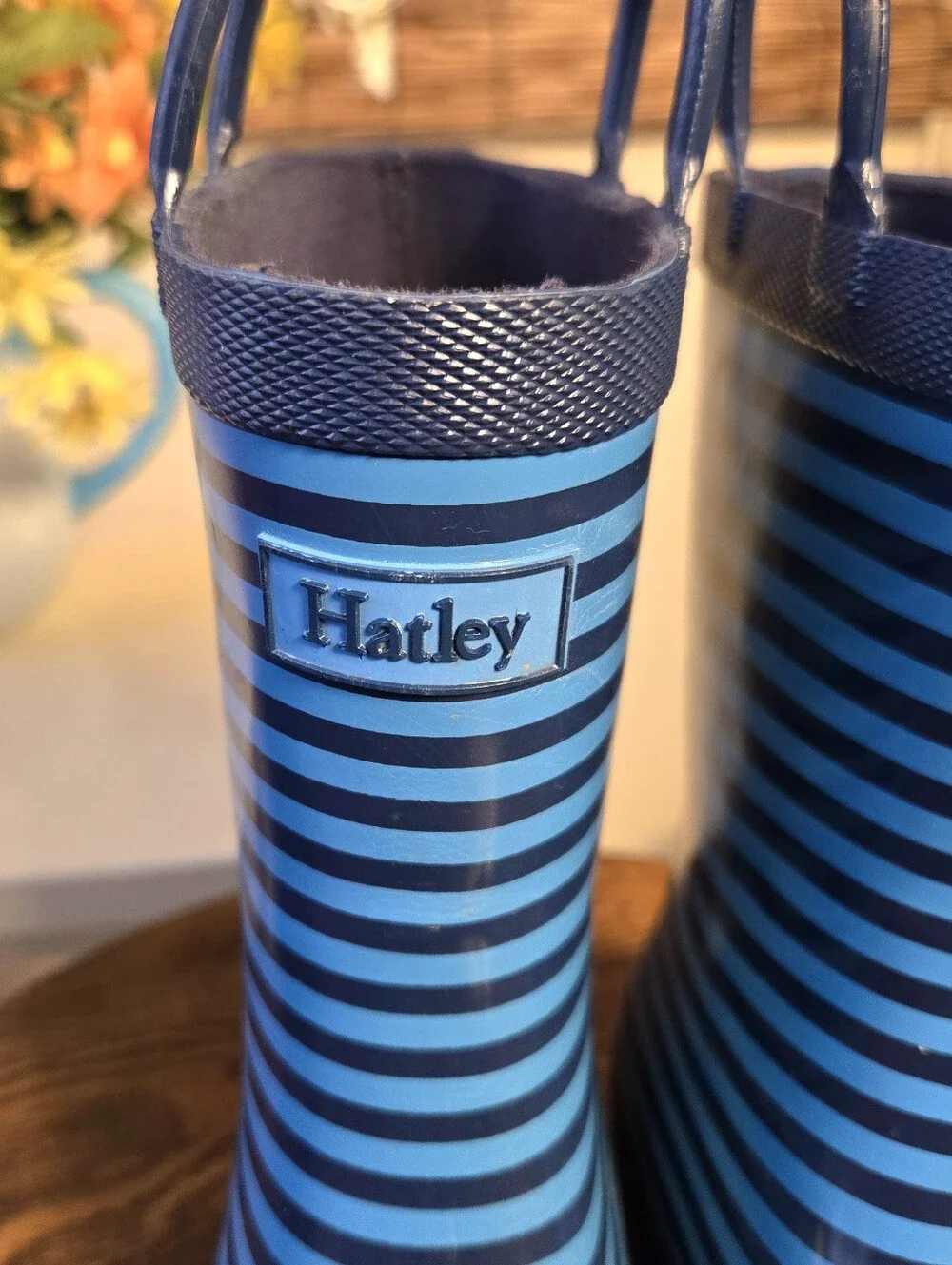 Kids Hatley Blue Striped Rain Boots